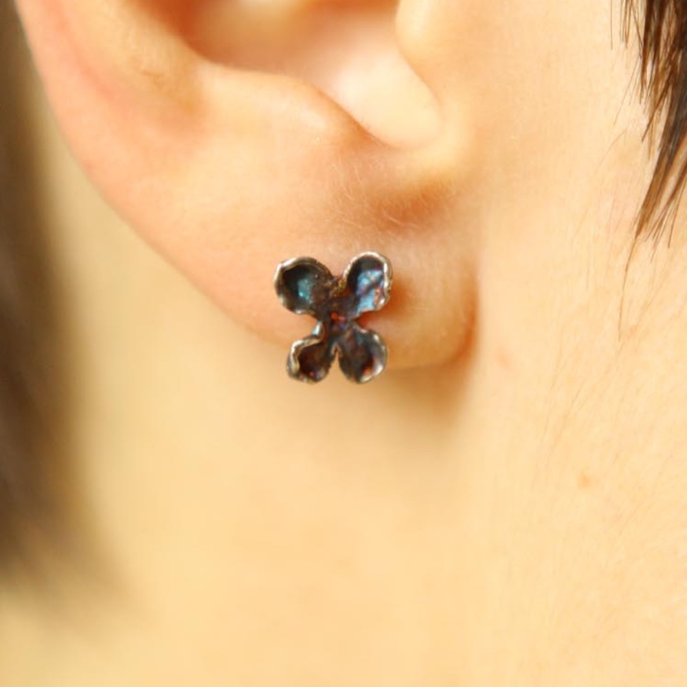 Lilac flower earrings in colored silver